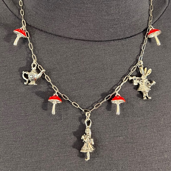 Alice in Wonderland Handmade Character Necklace, Mushrooms, Teapot, White Rabbit - Picture 8 of 15